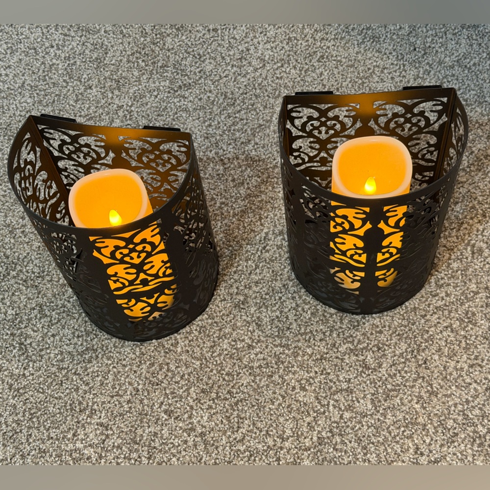 Elegant Black Wall Sconces with LED Candles, lightweight set of 2